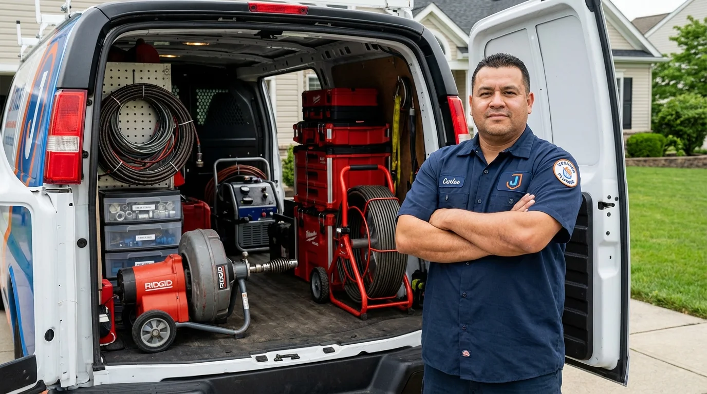 Professional drain cleaning equipment and Johns Plumbing LLC plumber in Jessup