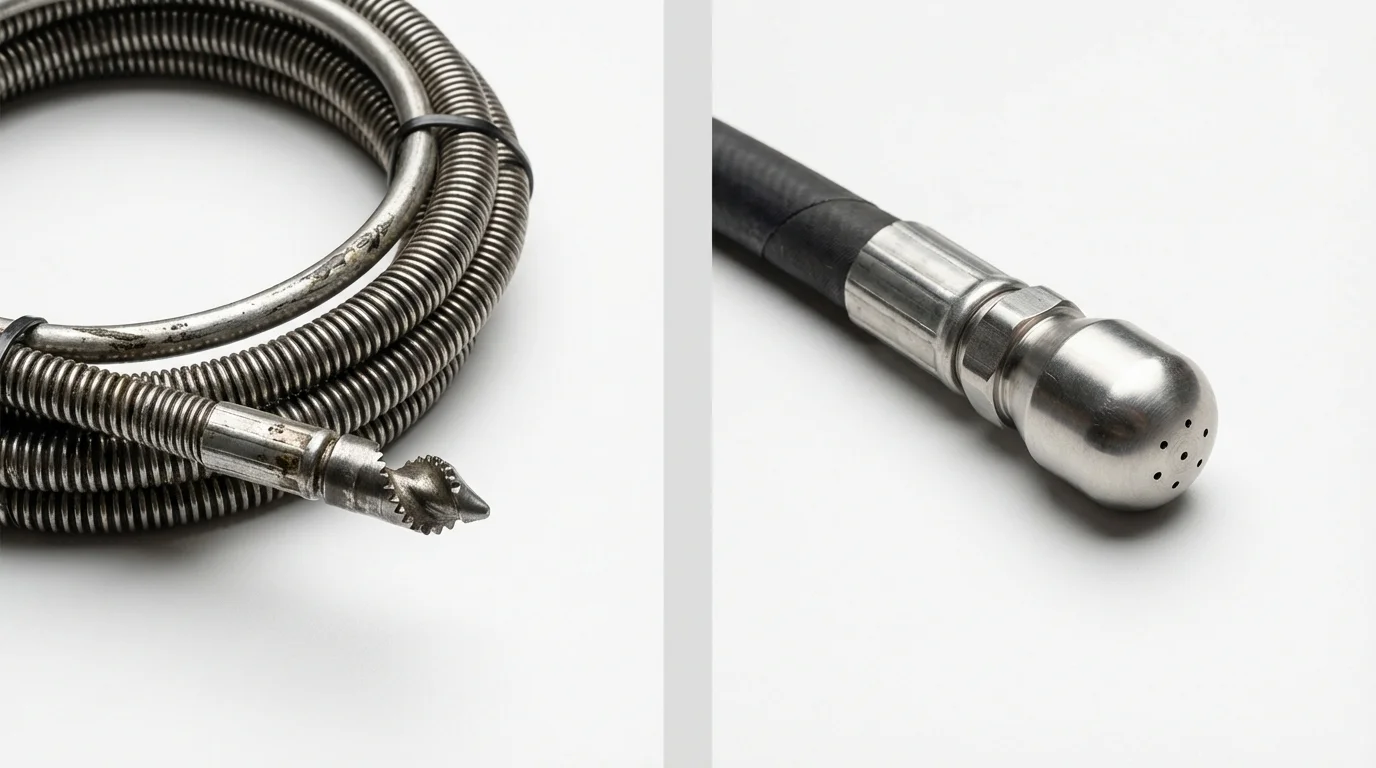 Drain snake cable and hydro jetting nozzle used for drain cleaning in Jessup, PA