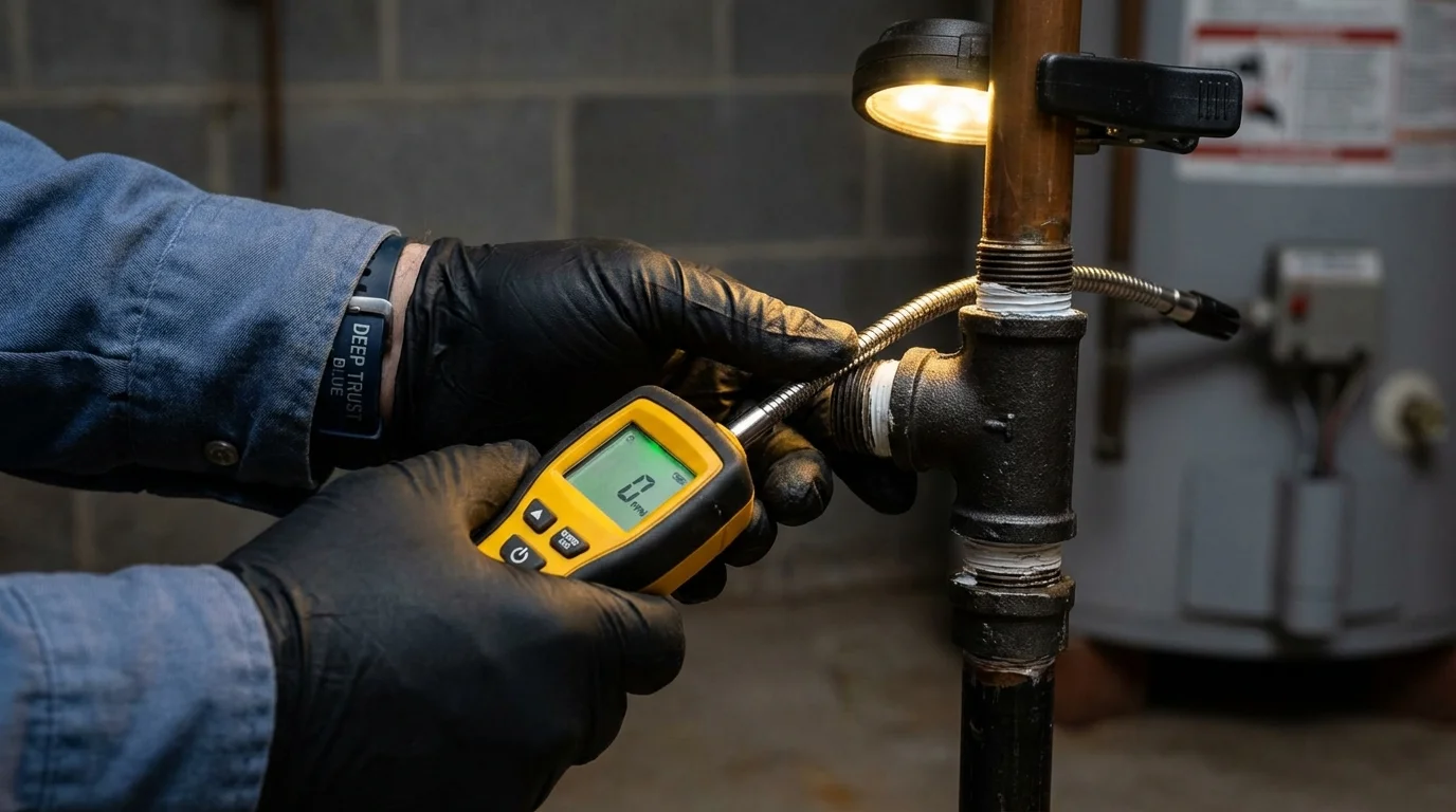 Gas leak detection with electronic sniffer by Johns Plumbing LLC in Jessup
