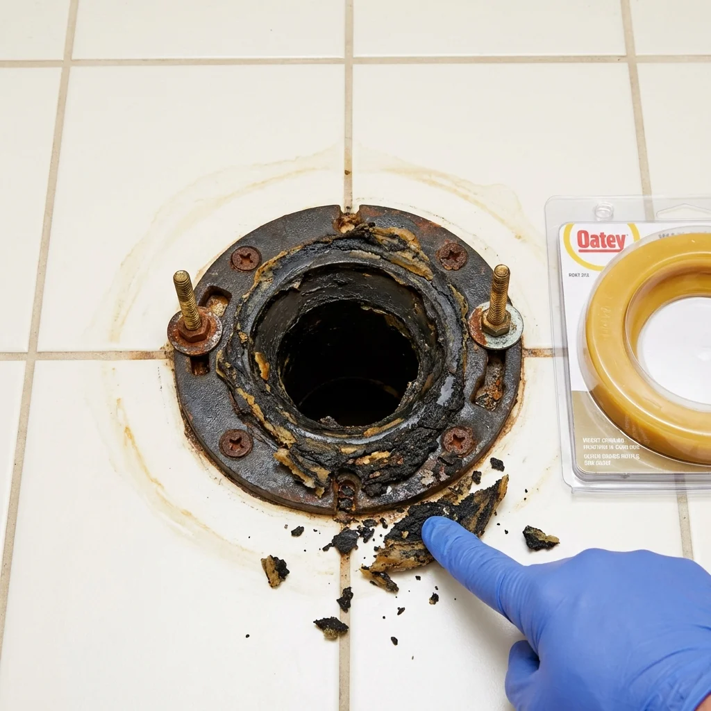 Failed wax ring showing water seepage at the base of a toilet in a Jessup, PA home