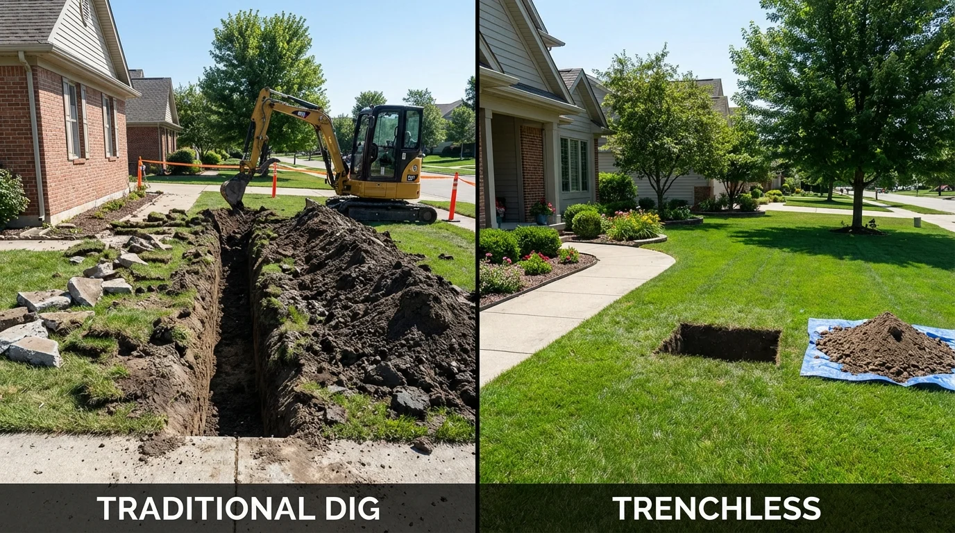 Trenchless sewer repair with minimal yard damage versus traditional excavation in Jessup, PA